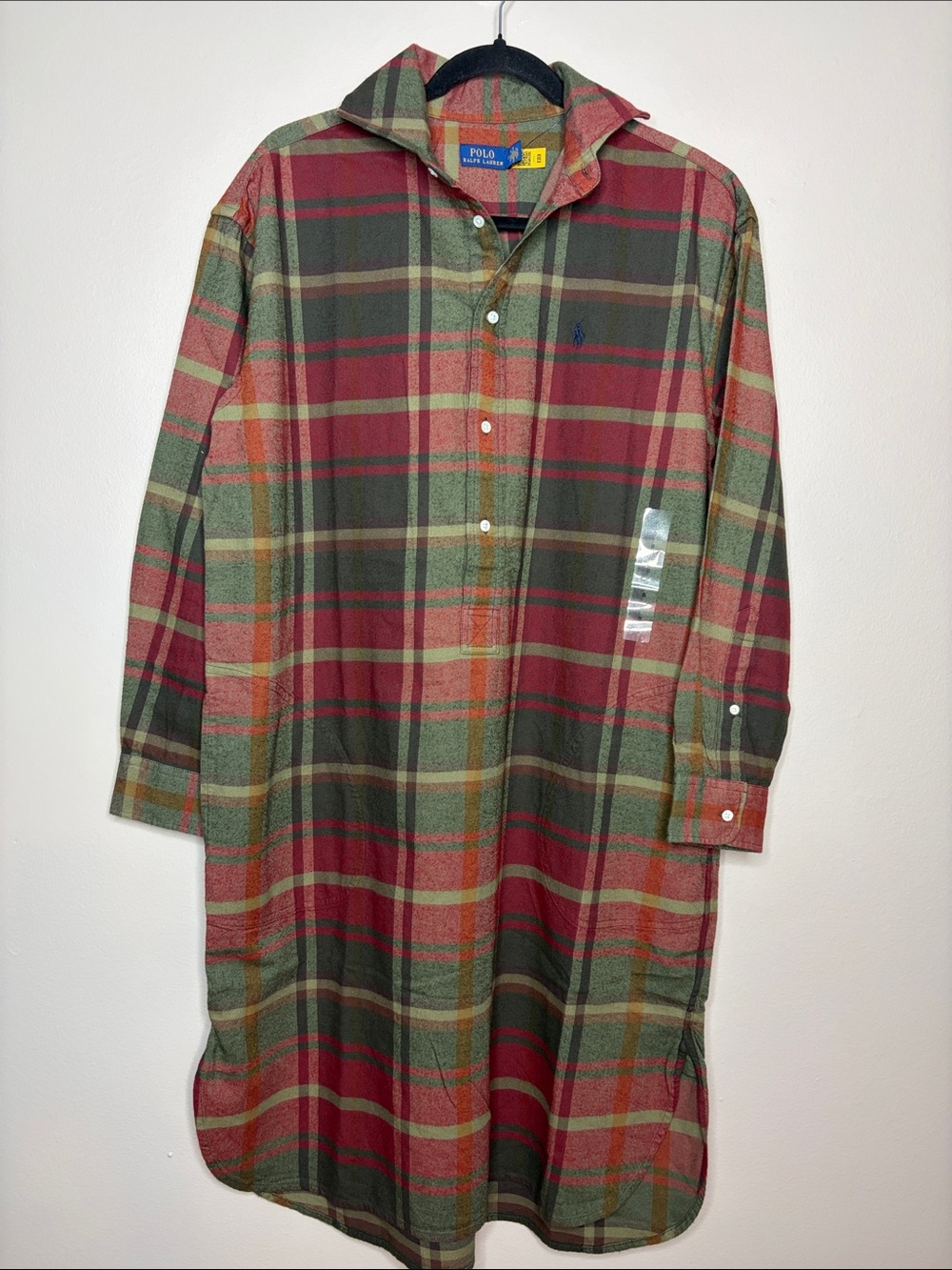 NWOT Polo Ralph Lauren Plaid Cotton Twill Popover Midi Shirt Dress Sz 8